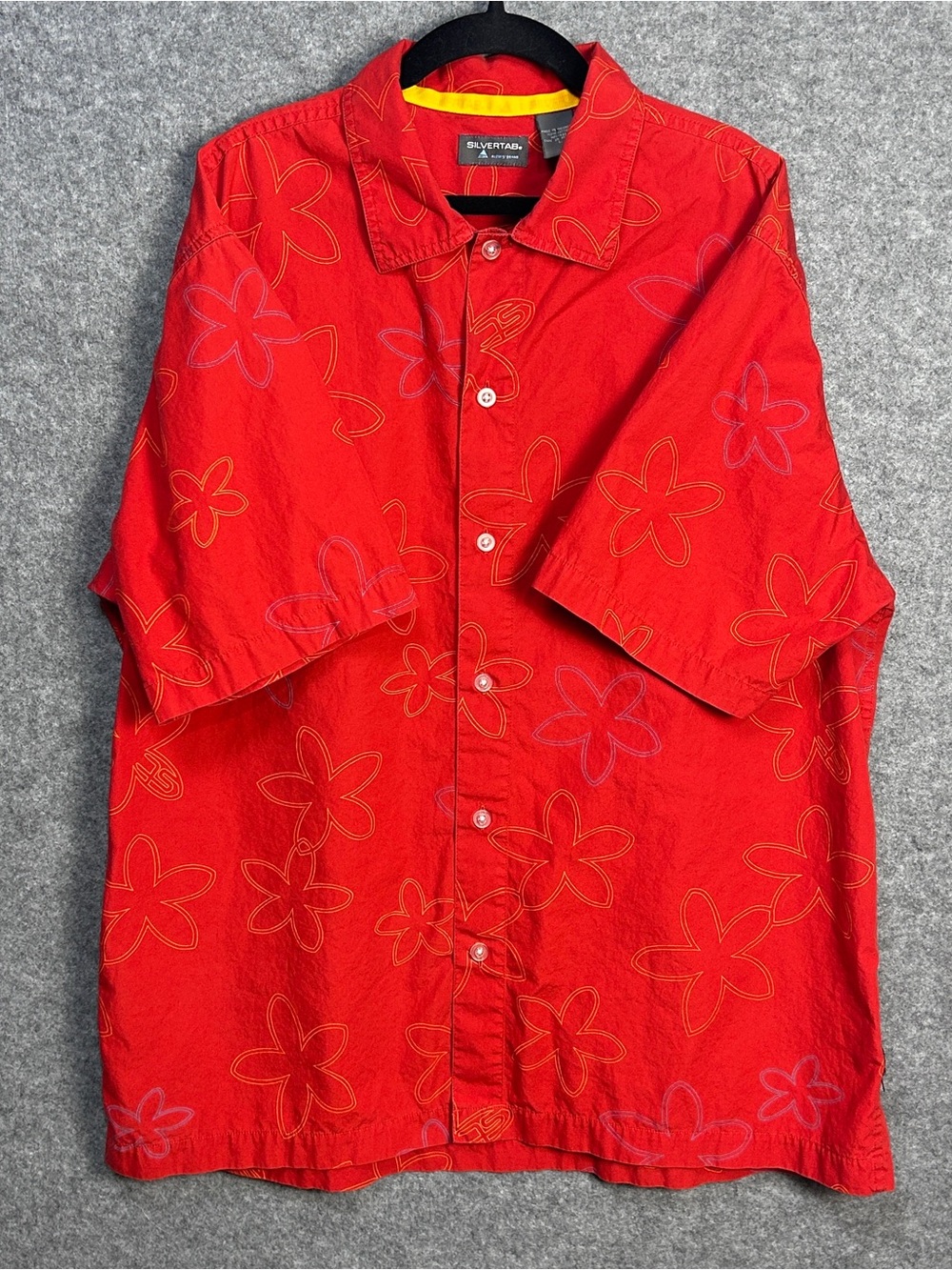 Silver Tab Levi’s Men’s L VTG Red Floral Camp Collar Button-Down Shirt Tropical